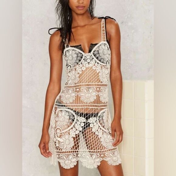 For Love And Lemons Other - NWT For Love & Lemons Ivory Maldives Crochet Mini Dress/ Cover-Up Size Medium